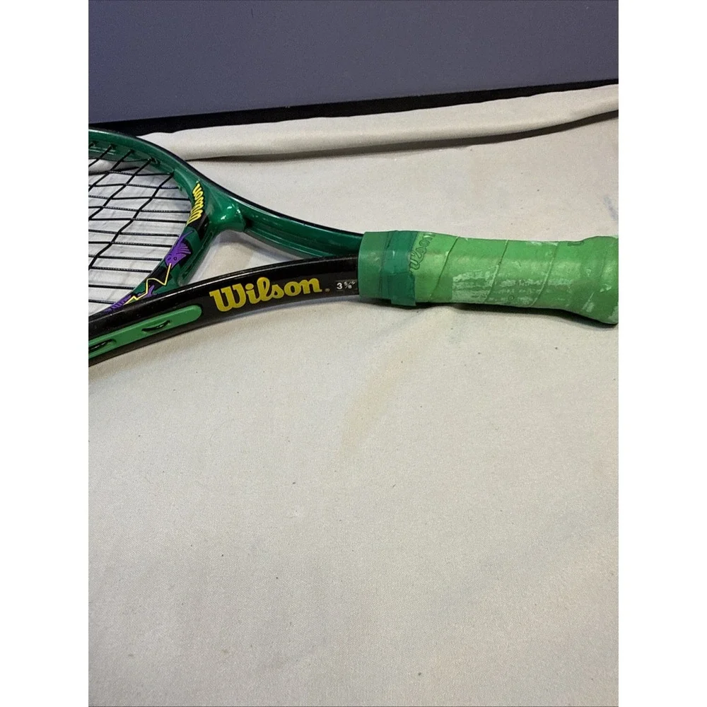 Vintage Wilson Rakattak Junior Tennis Racquet 90s Green Purple Geometric